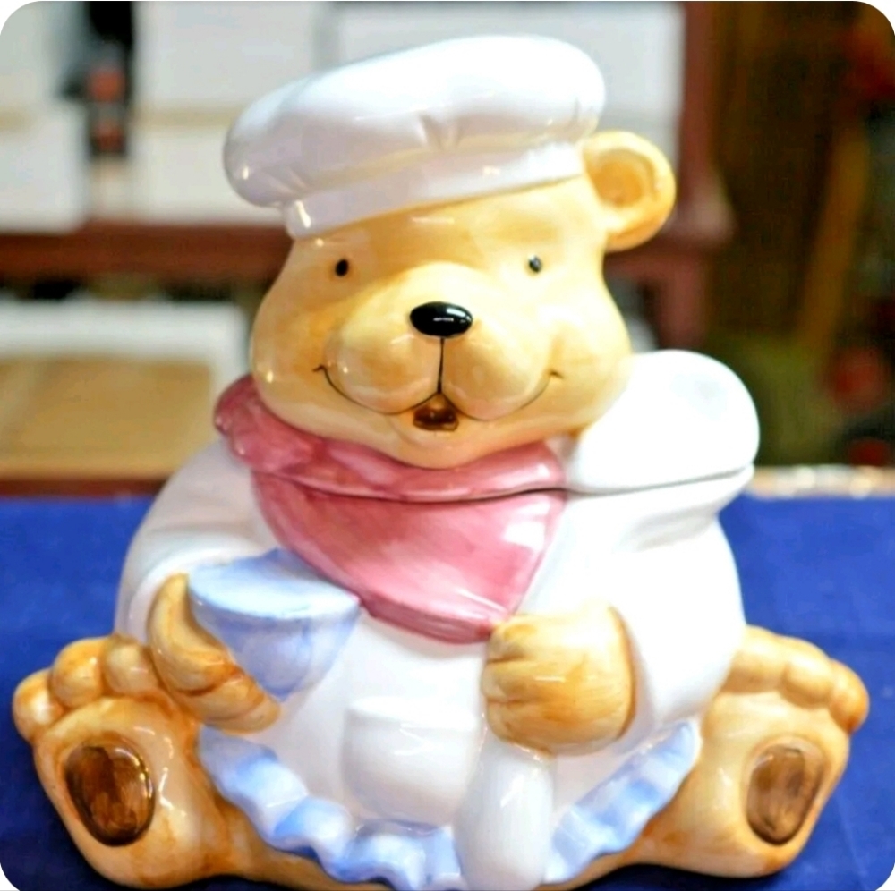 Sunshine teddy bear cookie jar ceramic multicolor large